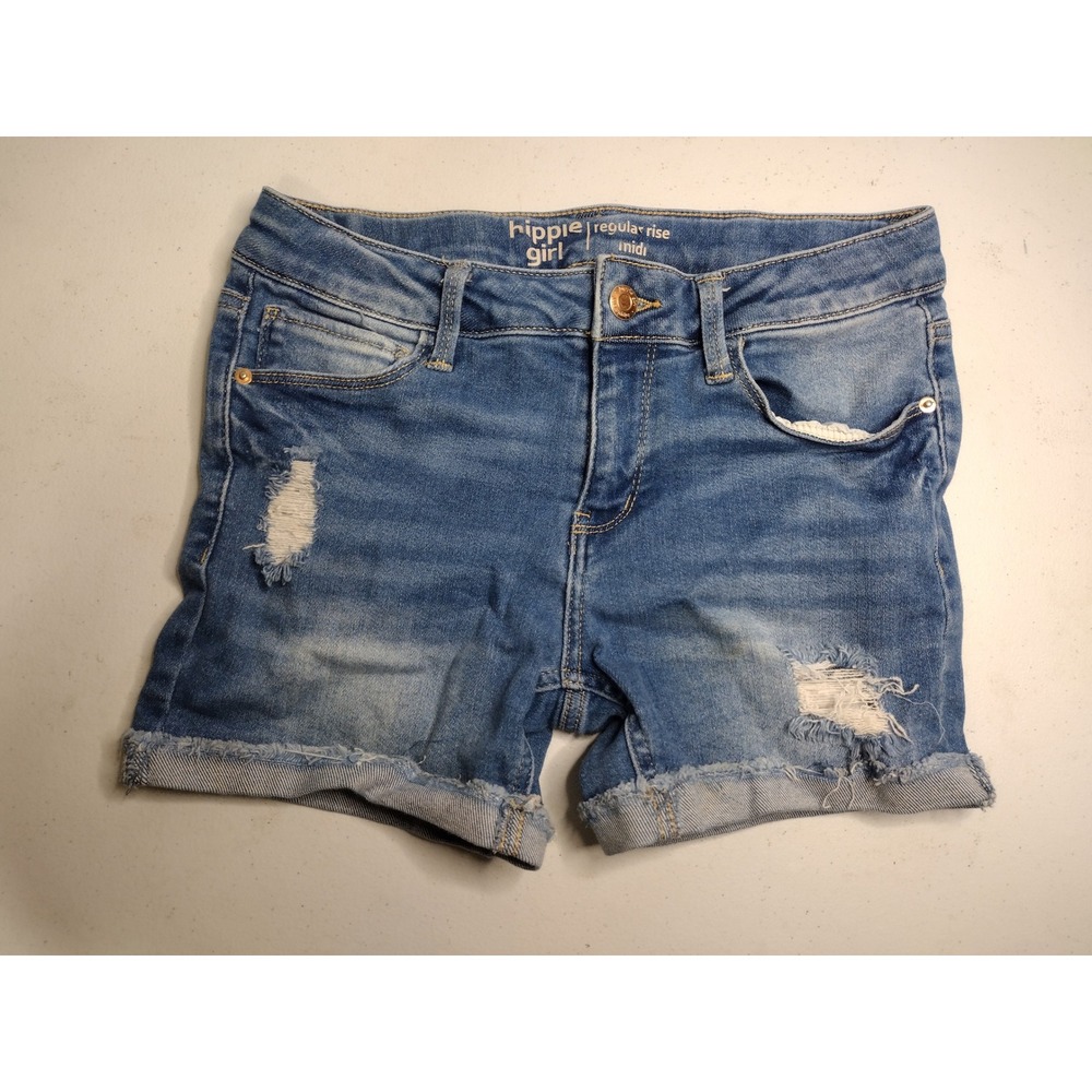 Hippie Girl Denim Shorts Distressed Cuffed‎ Midi Kids Size 14